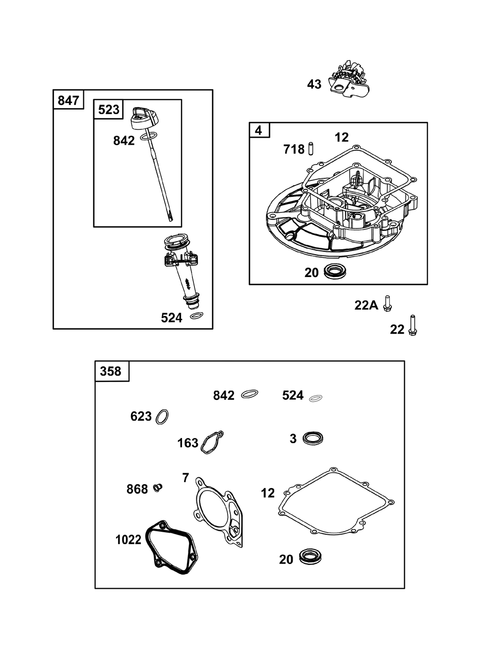 Crankcase Cover/Sump And Lubrication Group Diagram and Parts List for 09P602-0037-H5 020000 - 09Z999 Briggs and Stratton Engine